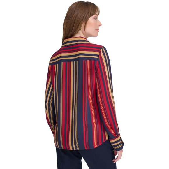 NWT Tommy Hilfiger Printed Collared Long-Sleeve Top Midnight Blue Multi XL - Picture 2 of 7